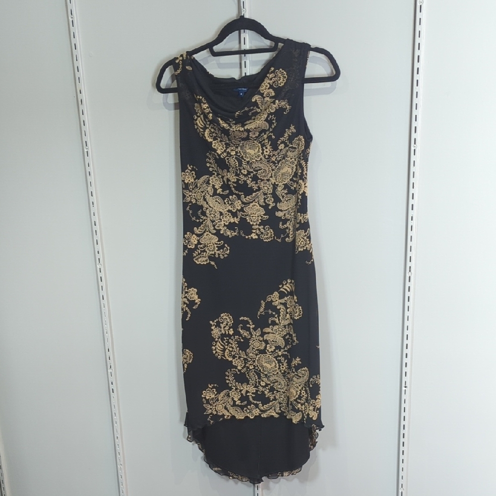 Reitmans Black Dress with Gold Floral Pattern